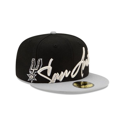 San Antonio Spurs Gorra | New Era NBA Cursive 59fifty Fitted Cap Mexico - Negros